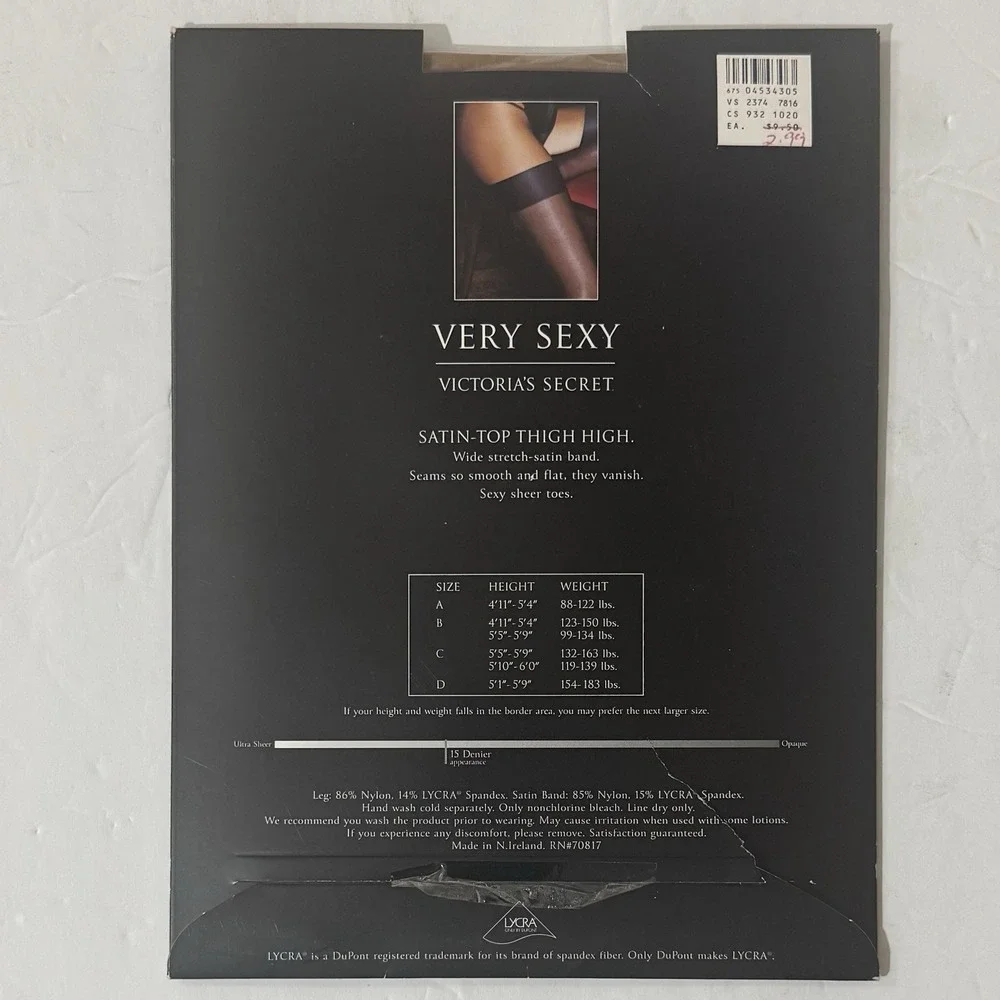 VTG Y2K New Victoria's Secret Very Sexy Sz B Satin Top Thigh High Nude Stocking